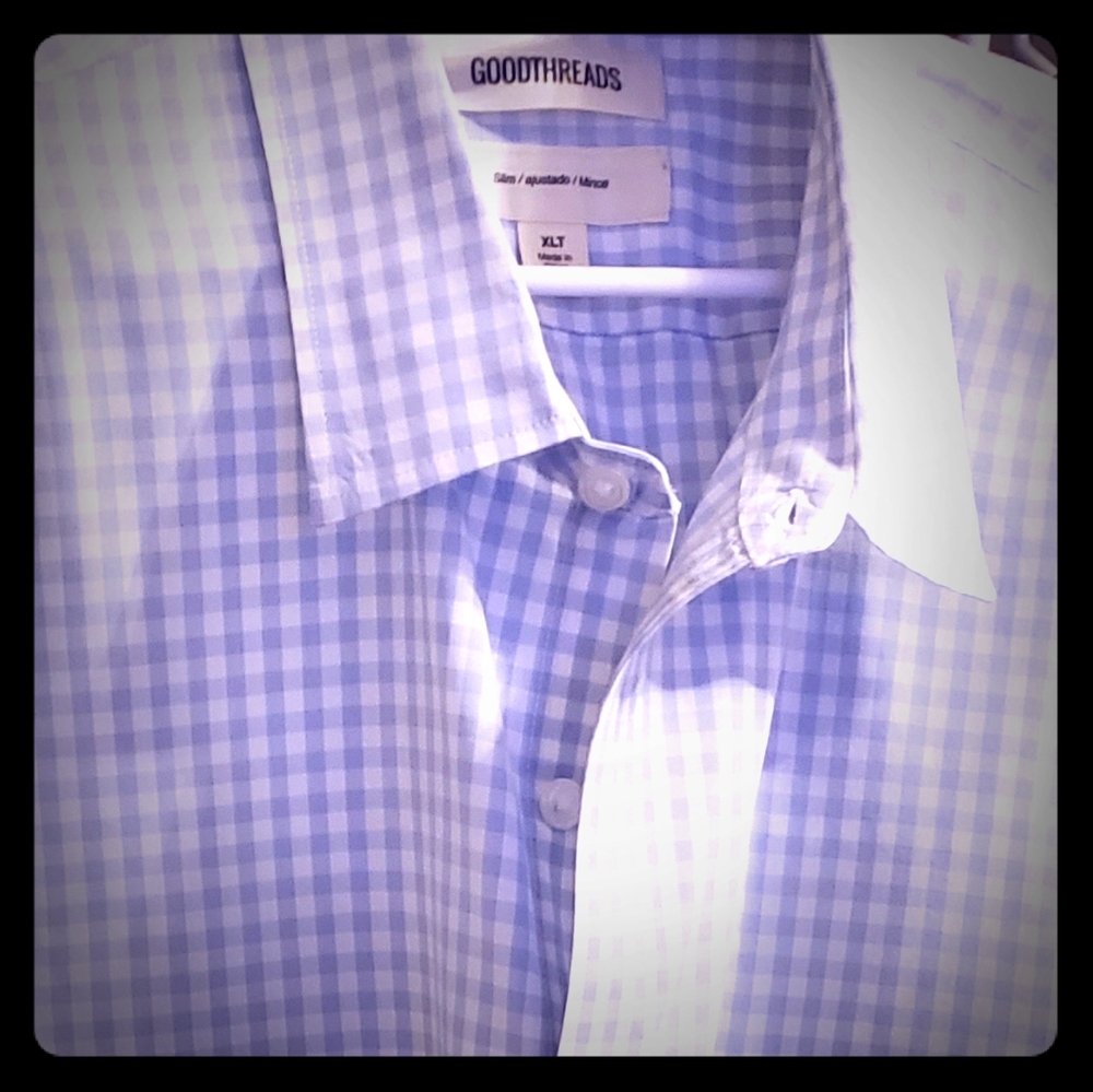 Lt blue gingham LS BU shirt xlt